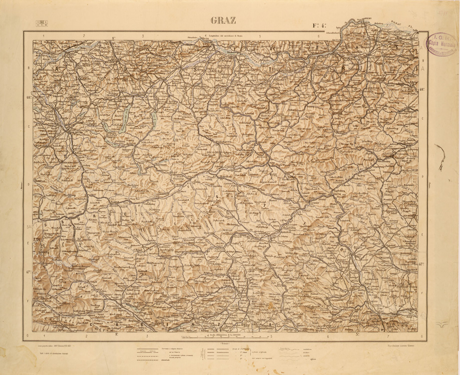 (N:26373) CARTA COROGRAFICA DEL REGNO D'ITALIA E DELLE REGIONI ADIACENTI EDIZIONE 1935-1937 FOGLIO 4 GRAZ (SE000004) Carte e stampe antiche: riproduzione a colori su carta (formato A1)