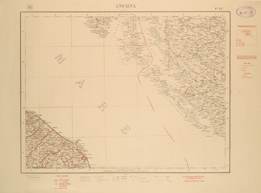 (N:26485) CARTA COROGRAFICA D'ITALIA FOGLIO 14 ANCONA (SE000047) Carte e stampe antiche: riproduzione a colori su carta (formato A1)