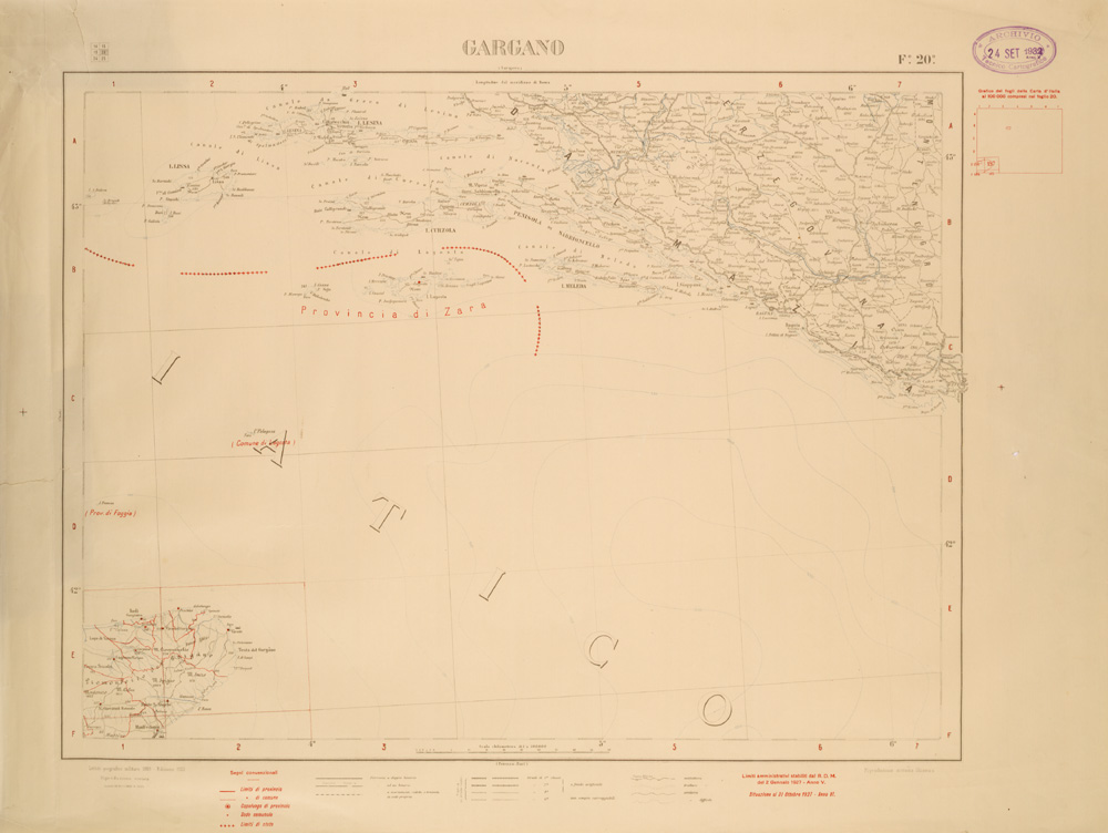 (N:26488) CARTA COROGRAFICA D'ITALIA FOGLIO 20 GARGANO (SE000050) Carte e stampe antiche: riproduzione a colori su carta (formato A1)