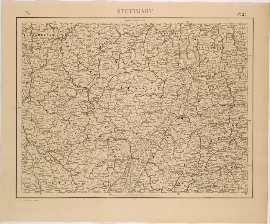 (N:26501) CARTA COROGRAFICA DEL REGNO D'ITALIA E DELLE REGIONI ADIACENTI FOGLIO 2 STUTTGART (SE000063) Carte e stampe antiche: riproduzione a colori su carta (formato A1)