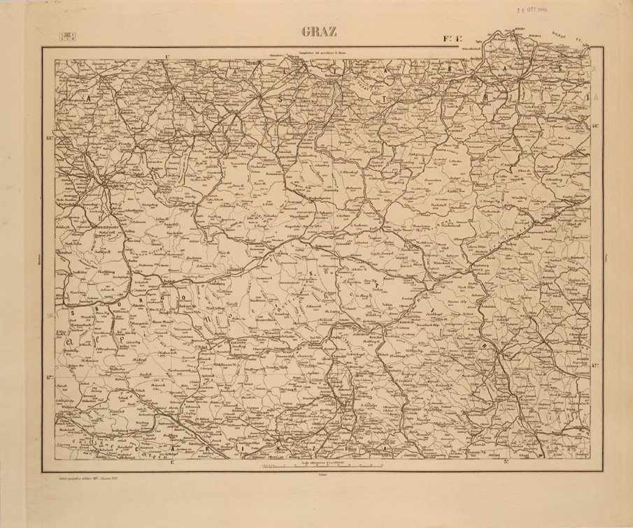 (N:26504) CARTA COROGRAFICA DEL REGNO D'ITALIA E DELLE REGIONI ADIACENTI FOGLIO 4 GRAZ (SE000066) Carte e stampe antiche: riproduzione a colori su carta (formato A1)