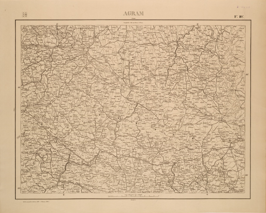 (N:26509) CARTA COROGRAFICA DEL REGNO D'ITALIA E DELLE REGIONI ADIACENTI FOGLIO 10 AGRAM (SE000071) Carte e stampe antiche: riproduzione a colori su carta (formato A1)