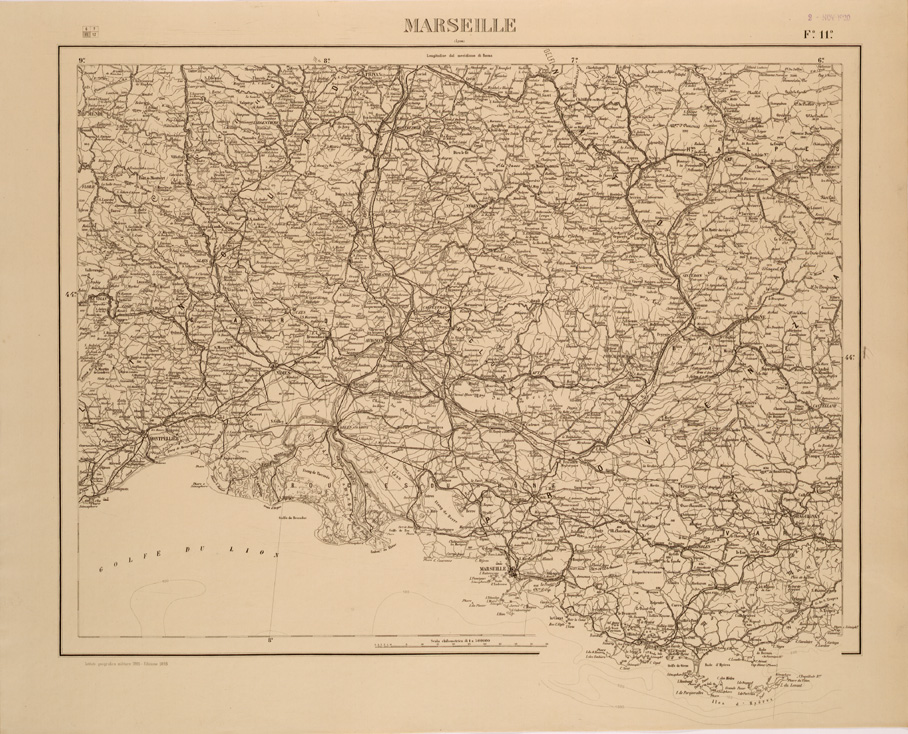 (N:26510) CARTA COROGRAFICA DEL REGNO D'ITALIA E DELLE REGIONI ADIACENTI FOGLIO 11 MARSEILLE (SE000072) Carte e stampe antiche: riproduzione a colori su carta (formato A1)