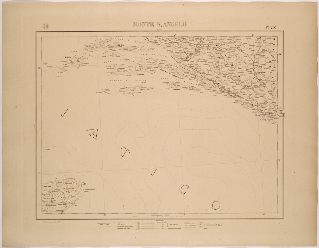 (N:26532) CARTA COROGRAFICA DEL REGNO D'ITALIA E DELLE REGIONI ADIACENTI FOGLIO 20 MONTE S. ANGELO (SE000080) Carte e stampe antiche: riproduzione a colori su carta (formato A1)