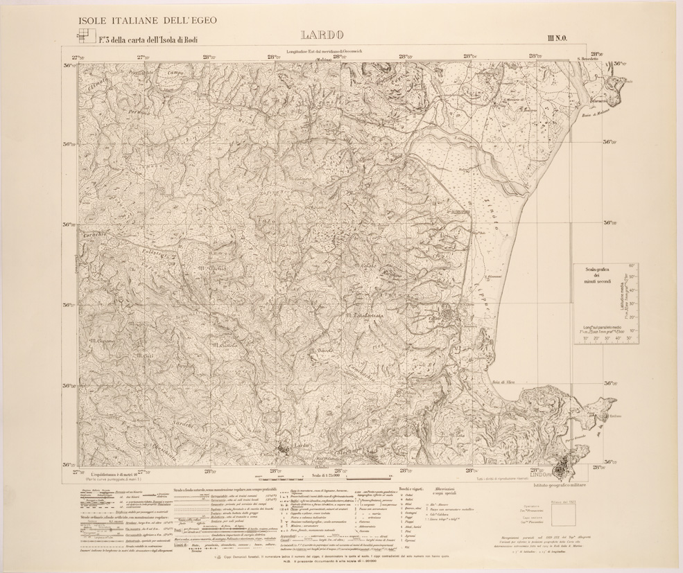 (N:26395) ISOLE ITALIANE DELL'EGEO AL 25.000 - ISOLA DI RODI - FOGLIO 3 III NO - LARDO (SE000119) Carte e stampe antiche: riproduzione a colori su carta (formato A1)