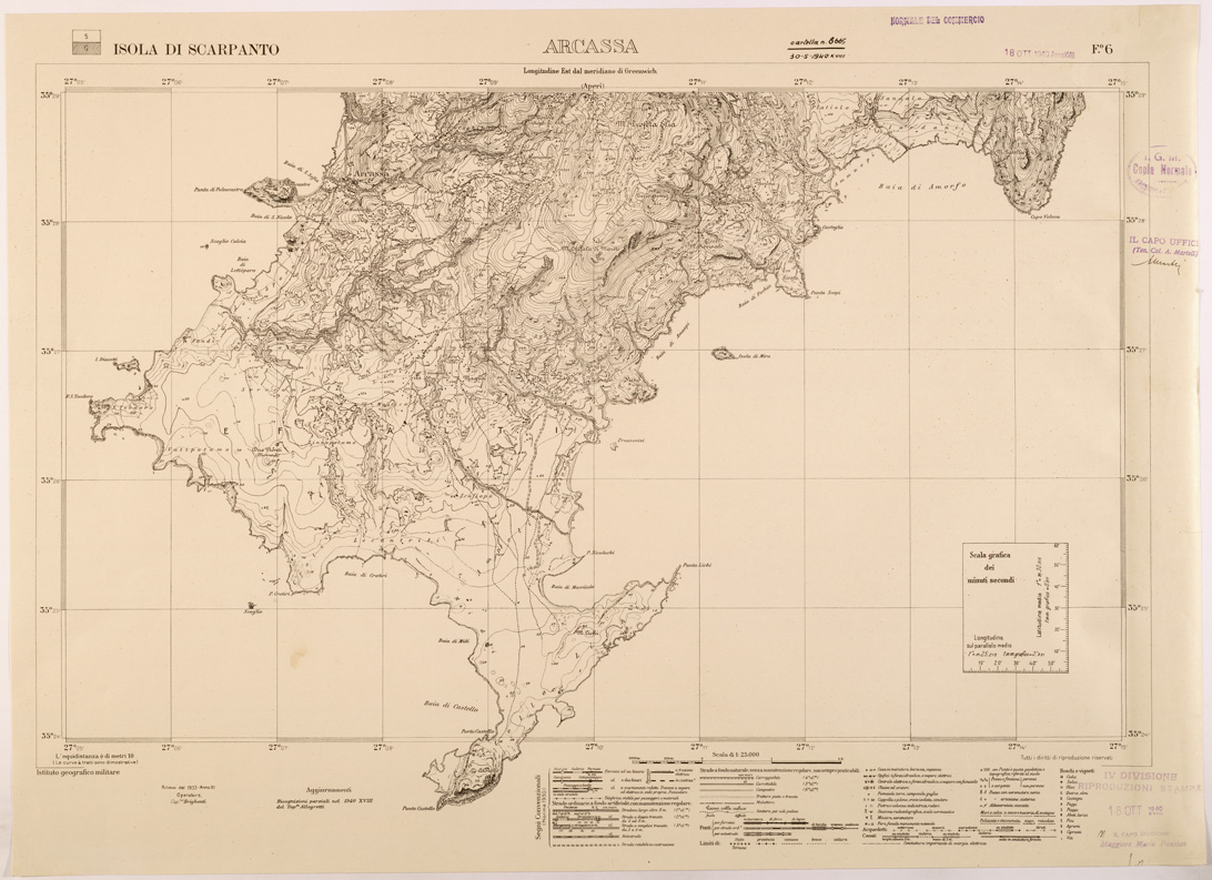 (N:26416) ISOLE ITALIANE DELL'EGEO AL 25.000 - ISOLA DI SCARPANTO - FOGLIO 6 - ARCASSA (SE000130) Carte e stampe antiche: riproduzione a colori su carta (formato A1)