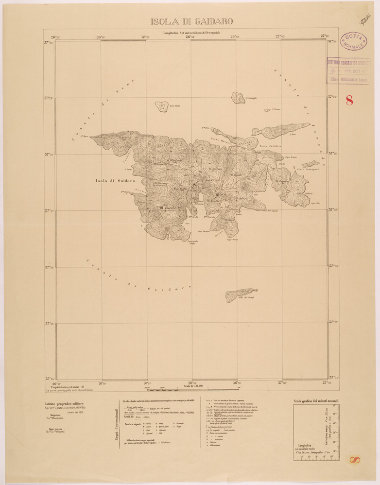 (N:26427) ISOLE ITALIANE DELL'EGEO AL 25.000 - ISOLA DI GAIDARO (SE000141) Carte e stampe antiche: riproduzione a colori su carta (formato A1)