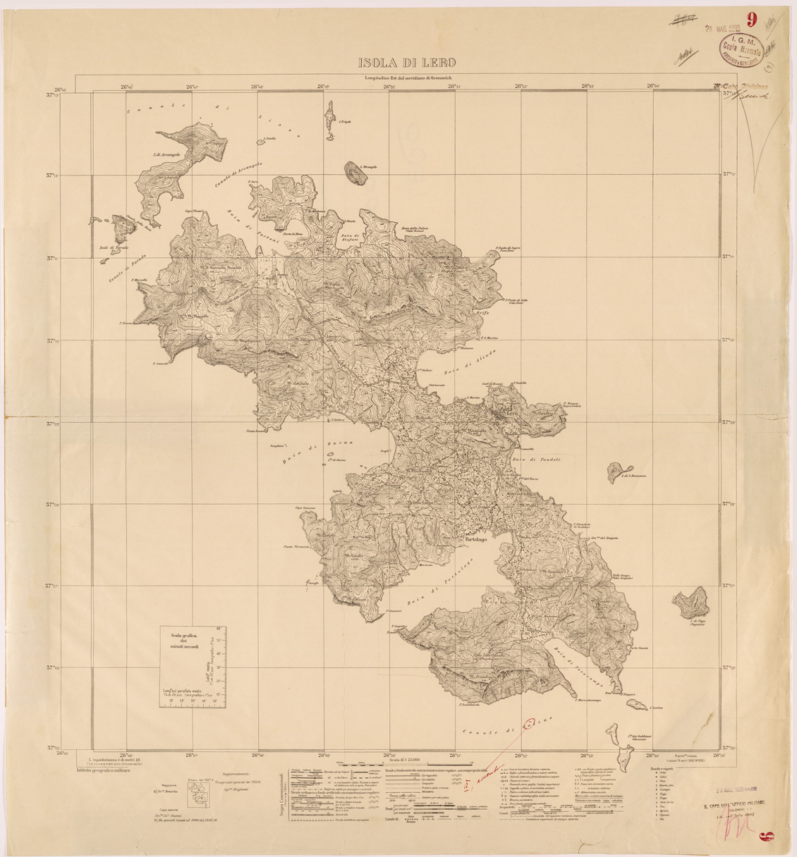 (N:26440) ISOLE ITALIANE DELL'EGEO AL 25.000 - ISOLA DI LERO (SE000155) Carte e stampe antiche: riproduzione a colori su carta (formato A1)