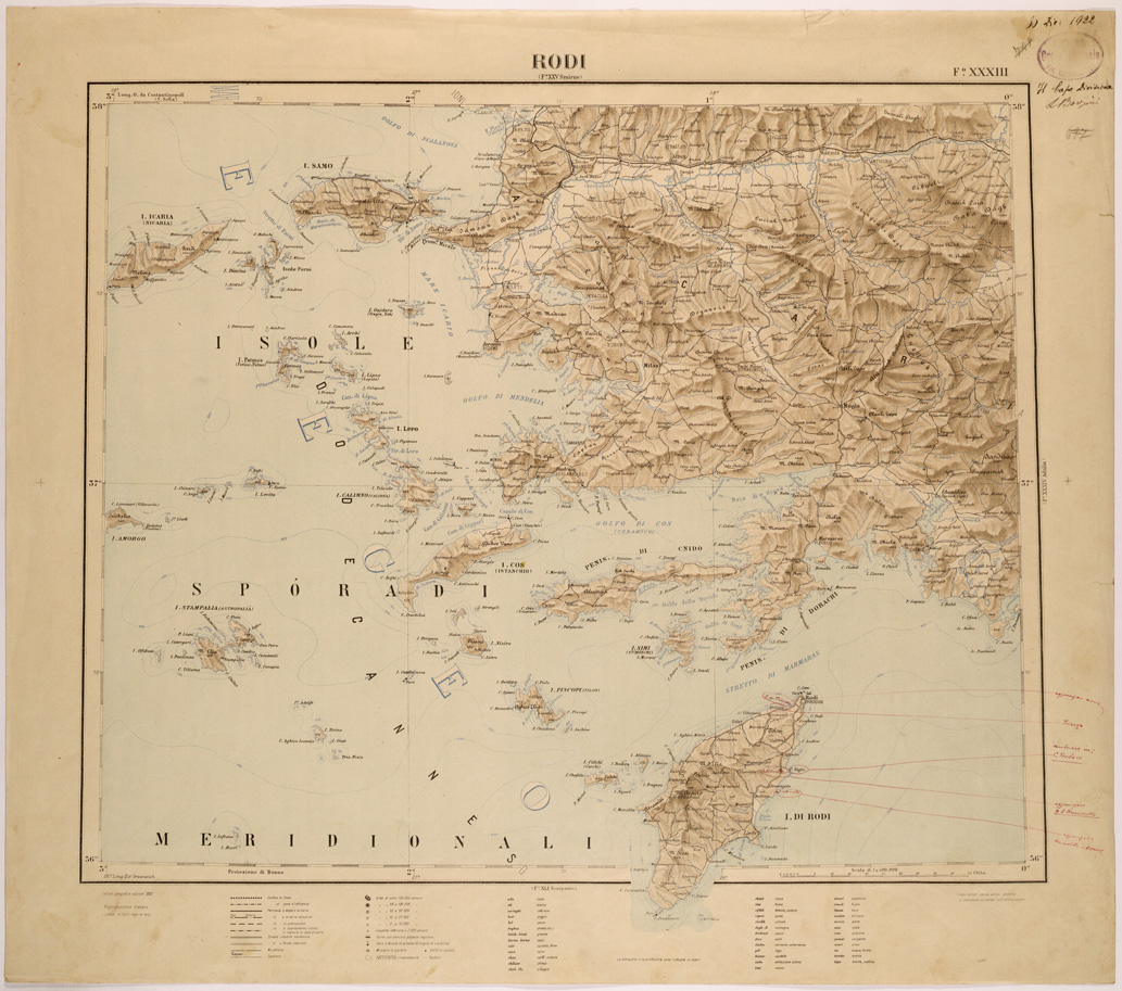 (N:26520) CARTA COROGRAFICA DELL' ASIA MINORE - FOGLIO XXXIII - RODI (SE000287) Carte e stampe antiche: riproduzione a colori su carta (formato A1)