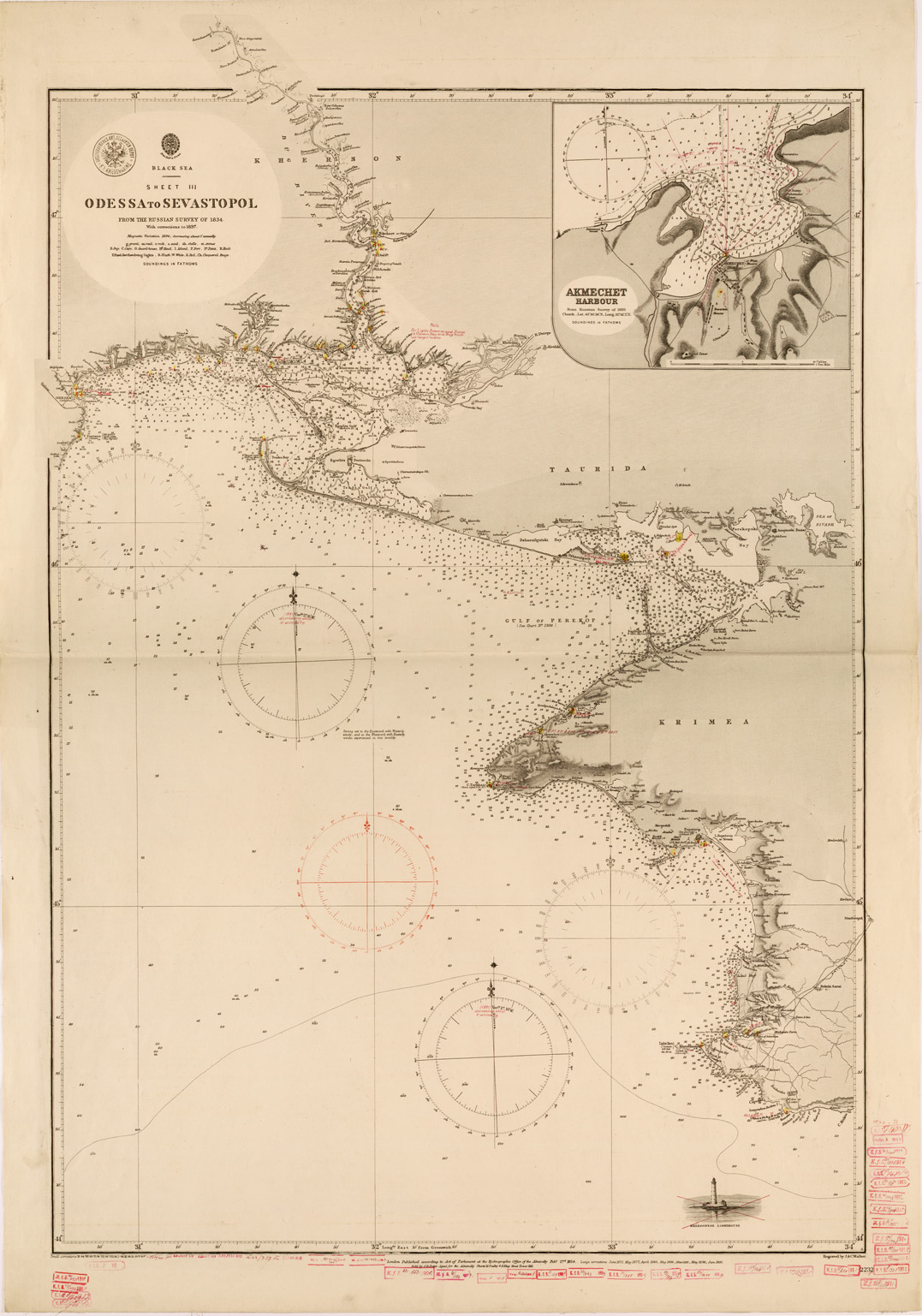 (N:26588) AMMIRAGLIATO INGLESE - BLACK SEA - SHEET III - ODESSA TO SEVASTOPOL (SE000361) Carte e stampe antiche: riproduzione a colori su carta (formato A1)