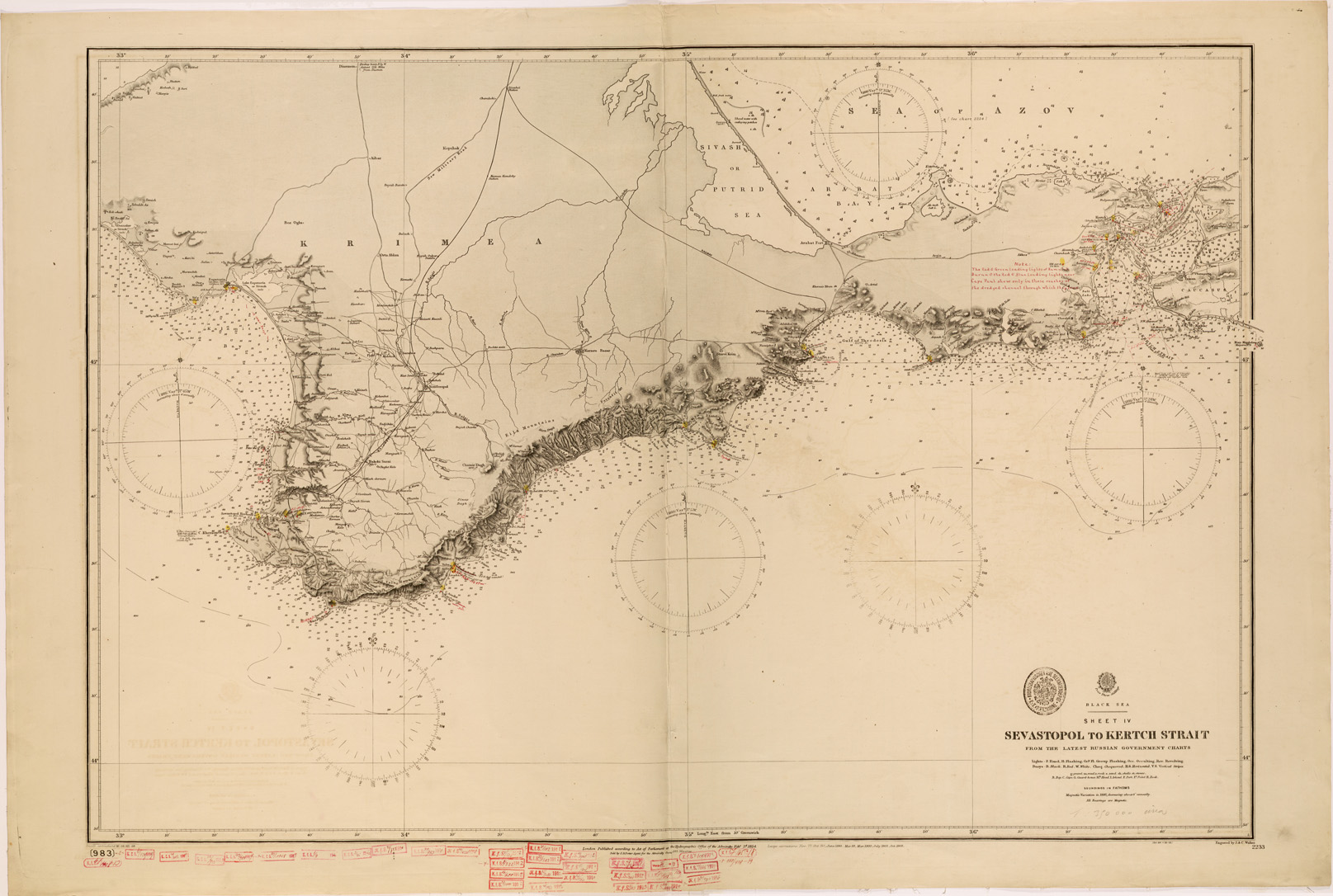(N:26589) AMMIRAGLIATO INGLESE - BLACK SEA - SHEET IV - SEVASTOPOL TO KERTCH STRAIT (SE000363) Carte e stampe antiche: riproduzione a colori su carta (formato A1)