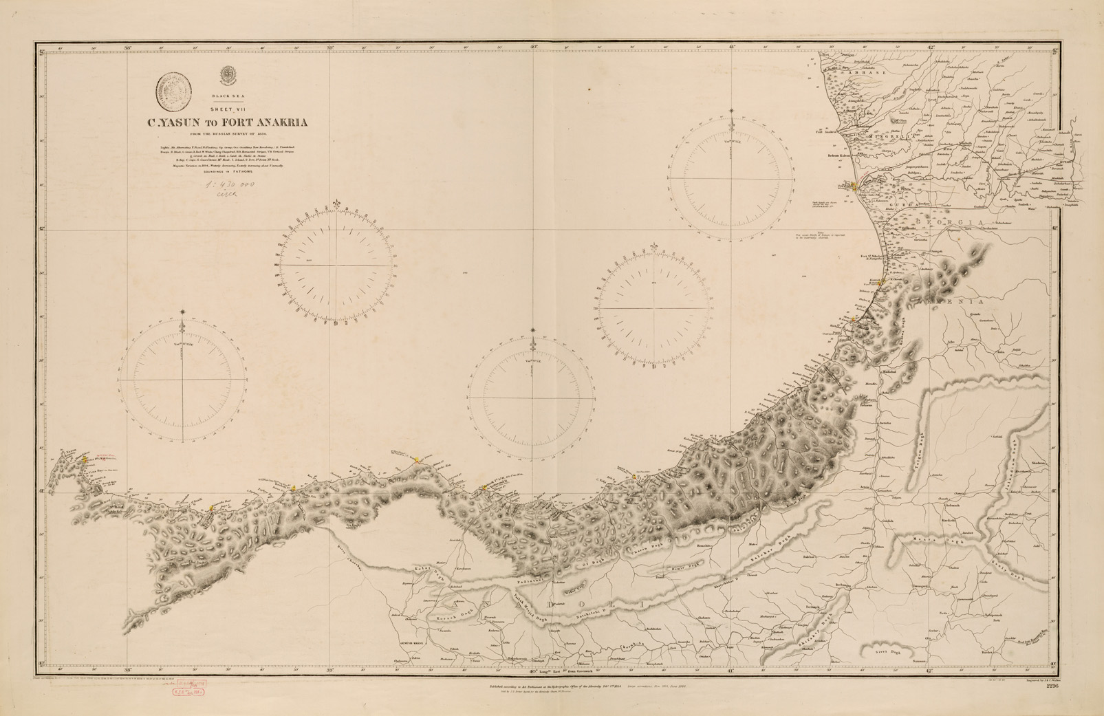(N:26592) AMMIRAGLIATO INGLESE - BLACK SEA - SHEET VII - C. YASUN TO FORT ANAKRIA (SE000369) Carte e stampe antiche: riproduzione a colori su carta (formato A1)
