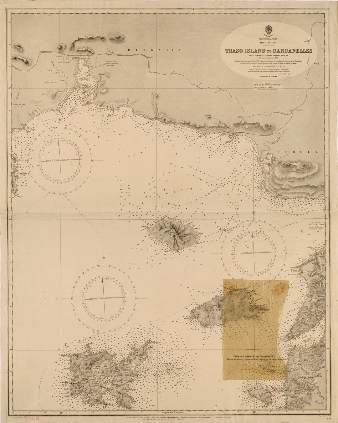 (N:26602) AMMIRAGLIATO INGLESE - THASO ISLAND TO DARDANELLES (SE000386) Carte e stampe antiche: riproduzione a colori su carta (formato A1)