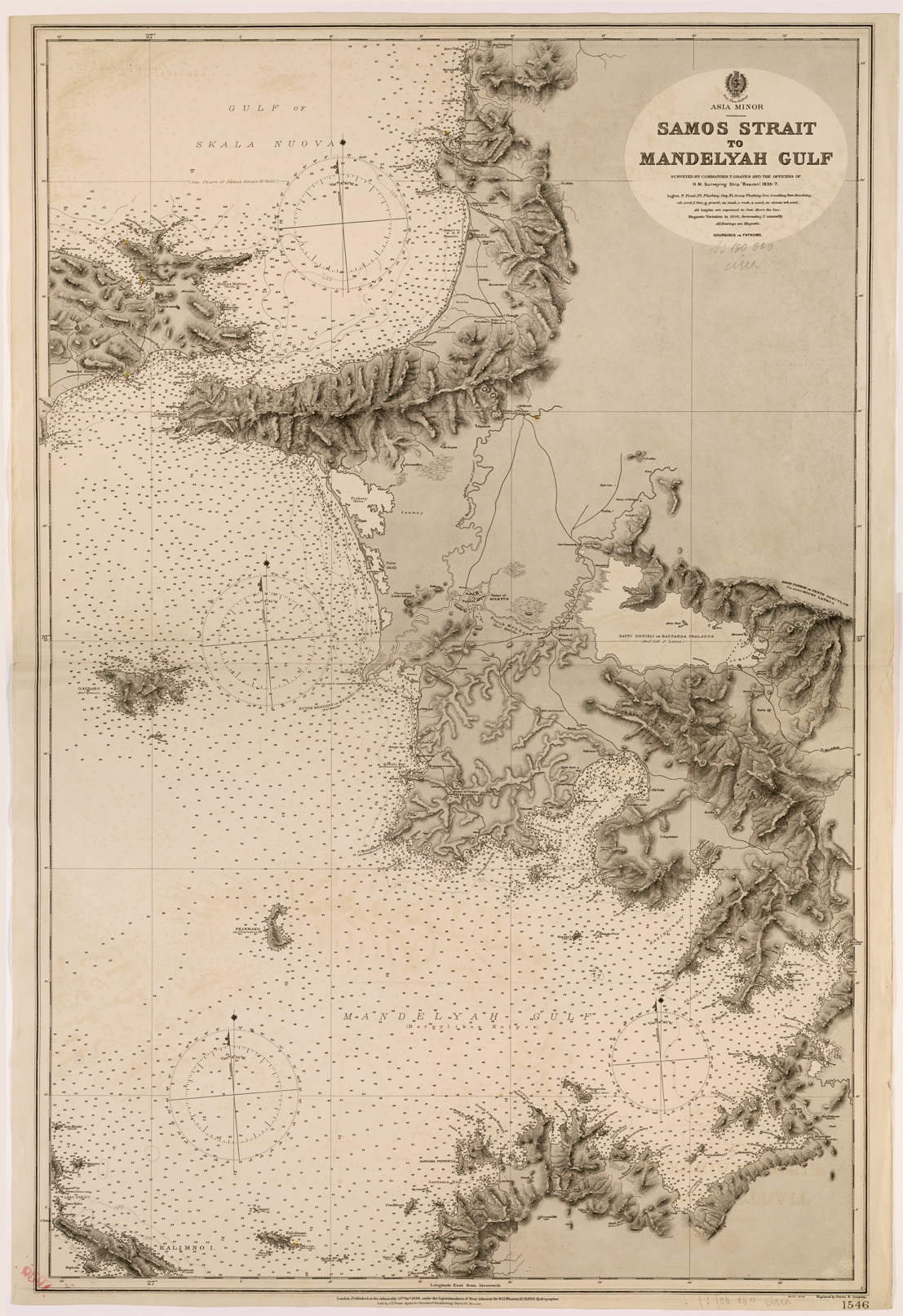 (N:26654) AMMIRAGLIATO INGLESE - SAMOS STRAIT TO MANDE LYAH GULF (SE000397) Carte e stampe antiche: riproduzione a colori su carta (formato A1)
