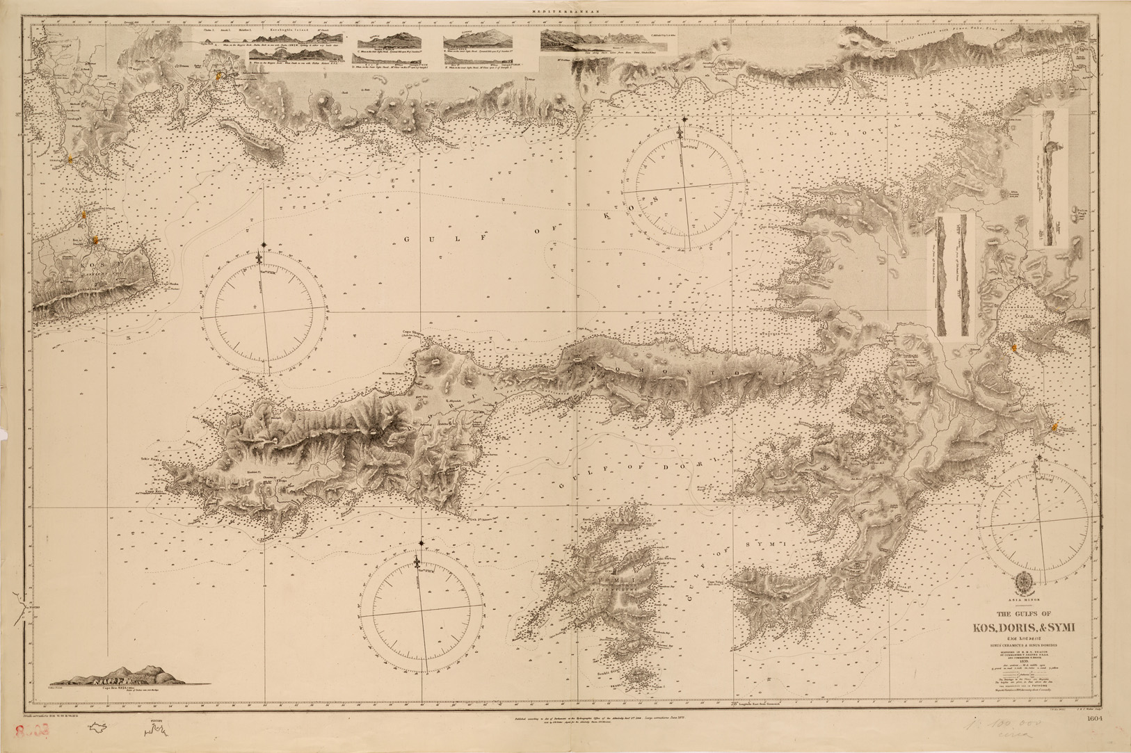 (N:26656) AMMIRAGLIATO INGLESE - THE GULFS OF KOS DORIS E SYMI (SE000401) Carte e stampe antiche: riproduzione a colori su carta (formato A1)