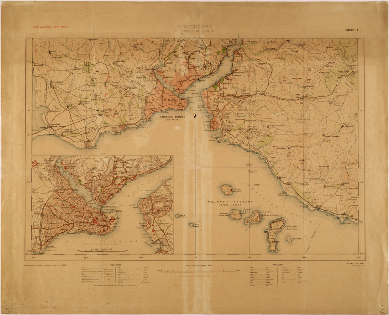 (N:26871) CONSTANTINOPLE & SURROUNDING COUNTRY - SHEET I (SE000492) Carte e stampe antiche: riproduzione a colori su carta (formato A1)