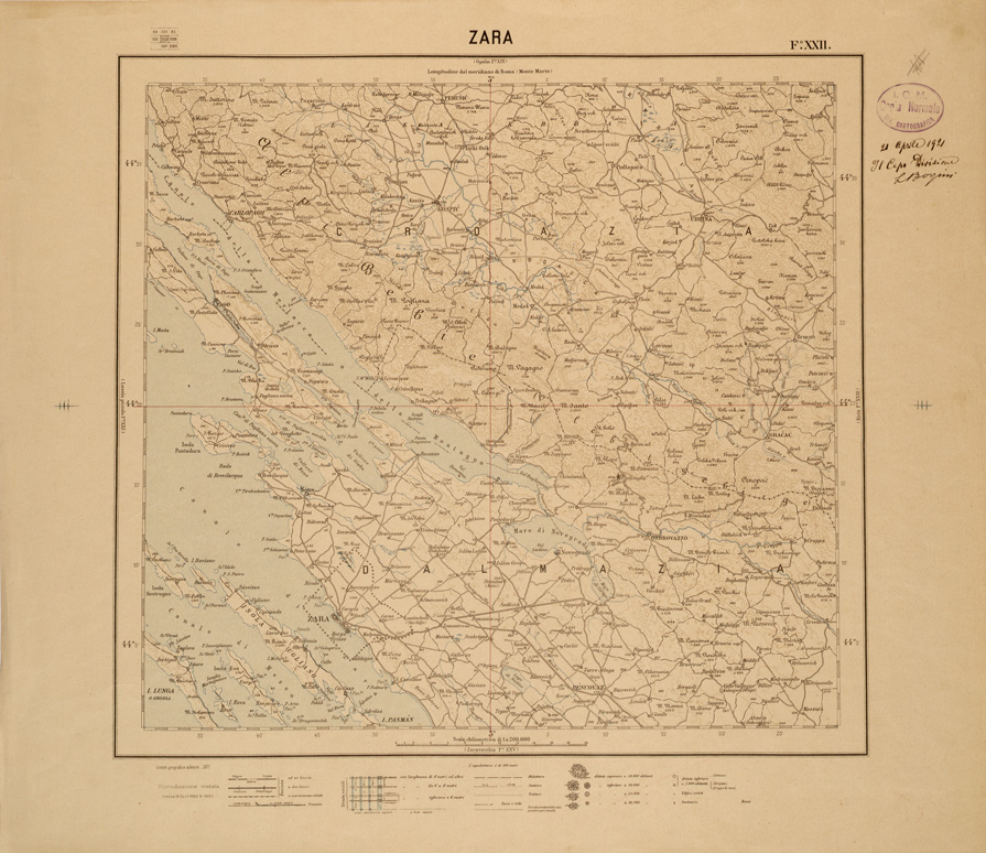 (N:26801) CARTA DEL REGNO D'ITALIA AL 200.000 - FOGLIO XXII - ZARA (SE000553) Carte e stampe antiche: riproduzione a colori su carta (formato A1)