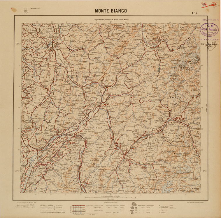 (N:26809) CARTA DEL REGNO D'ITALIA AL 200.000 - FOGLIO 07 - MONTE BIANCO (SE000561) Carte e stampe antiche: riproduzione a colori su carta (formato A1)