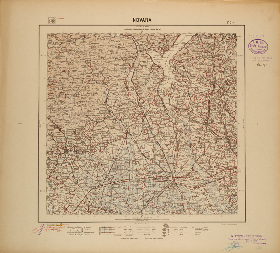 (N:26811) CARTA DEL REGNO D'ITALIA AL 200.000 - FOGLIO 09 - NOVARA (SE000563) Carte e stampe antiche: riproduzione a colori su carta (formato A1)