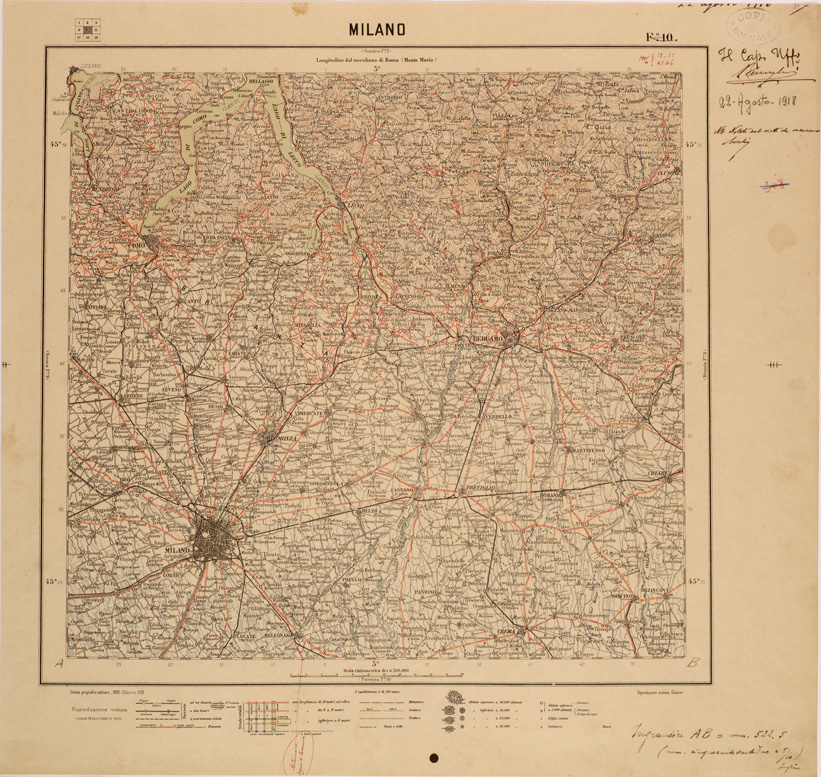 (N:26812) CARTA DEL REGNO D'ITALIA AL 200.000 - FOGLIO 10 - MILANO (SE000564) Carte e stampe antiche: riproduzione a colori su carta (formato A1)
