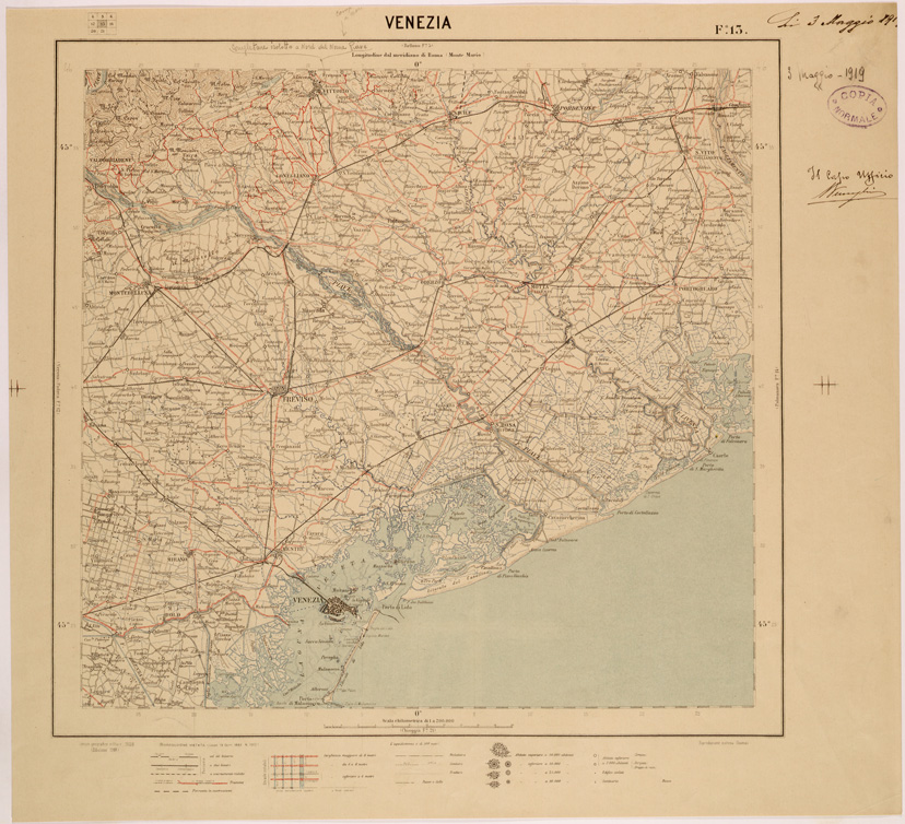 (N:26815) CARTA DEL REGNO D'ITALIA AL 200.000 - FOGLIO 13 - VENEZIA (SE000567) Carte e stampe antiche: riproduzione a colori su carta (formato A1)