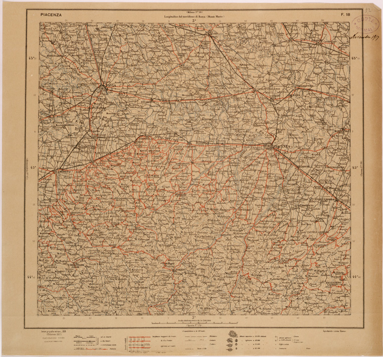 (N:26820) CARTA DEL REGNO D'ITALIA AL 200.000 - FOGLIO 18 - PIACENZA (SE000572) Carte e stampe antiche: riproduzione a colori su carta (formato A1)