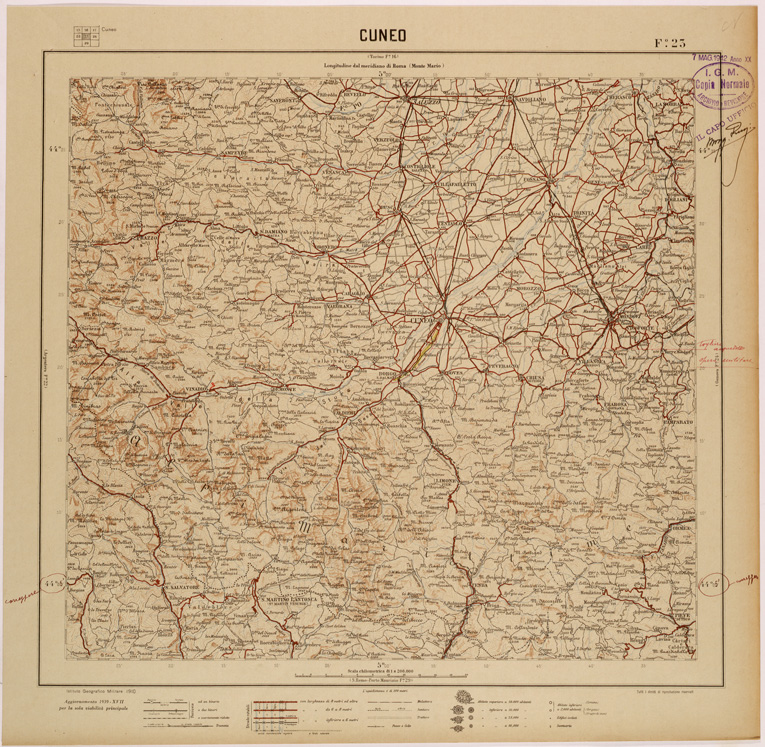 (N:26826) CARTA DEL REGNO D'ITALIA AL 200.000 - FOGLIO 23 - CUNEO (SE000577) Carte e stampe antiche: riproduzione a colori su carta (formato A1)