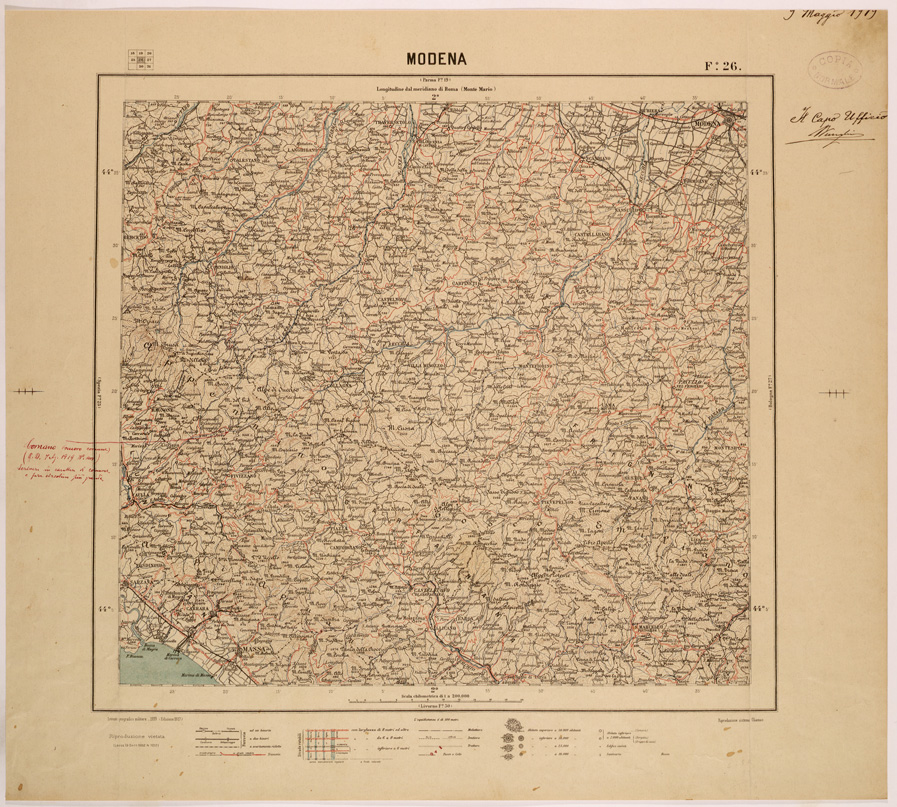 (N:26828) CARTA DEL REGNO D'ITALIA AL 200.000 - FOGLIO 26 - MODENA (SE000579) Carte e stampe antiche: riproduzione a colori su carta (formato A1)
