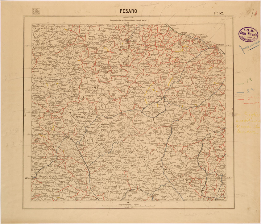 (N:26839) CARTA DEL REGNO D'ITALIA AL 200.000 - FOGLIO 32 - PESARO (SE000585) Carte e stampe antiche: riproduzione a colori su carta (formato A1)
