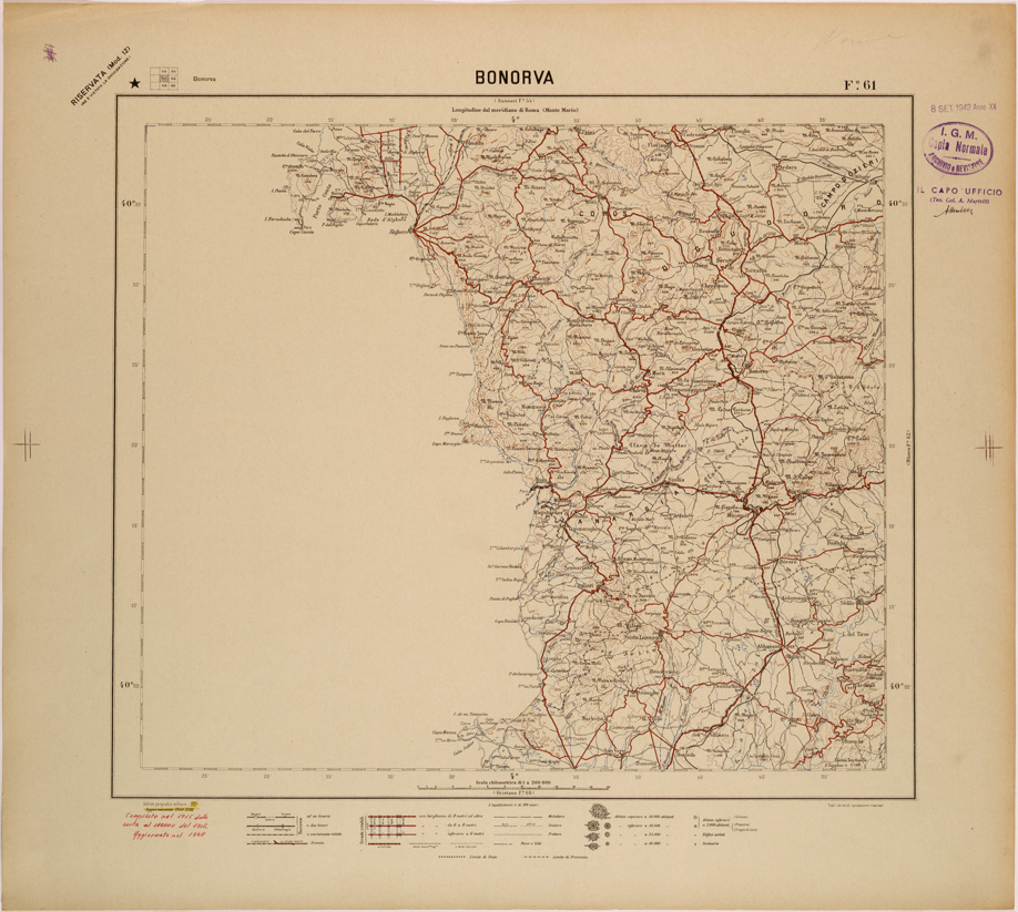 (N:26863) CARTA DEL REGNO D'ITALIA AL 200.000 - FOGLIO 61 - BONORVA (SE000597) Carte e stampe antiche: riproduzione a colori su carta (formato A1)