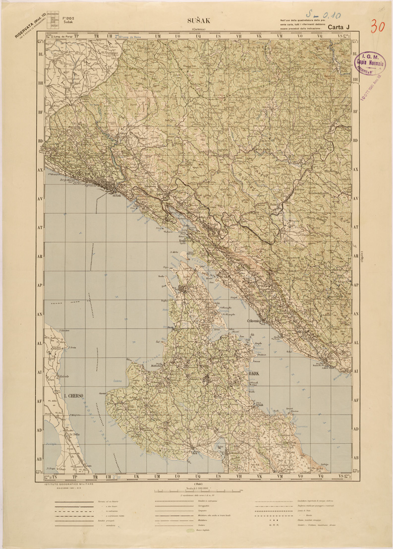 (N:27096) JUGOSLAVIA - CARTA J - SUSAK (SE000635) Carte e stampe antiche: riproduzione a colori su carta (formato A1)
