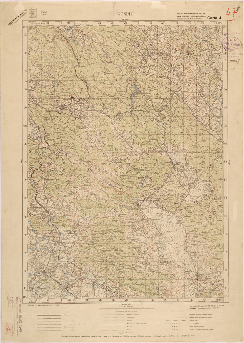 (N:27119) JUGOSLAVIA - CARTA J - GOSPIC (SE000652) Carte e stampe antiche: riproduzione a colori su carta (formato A1)