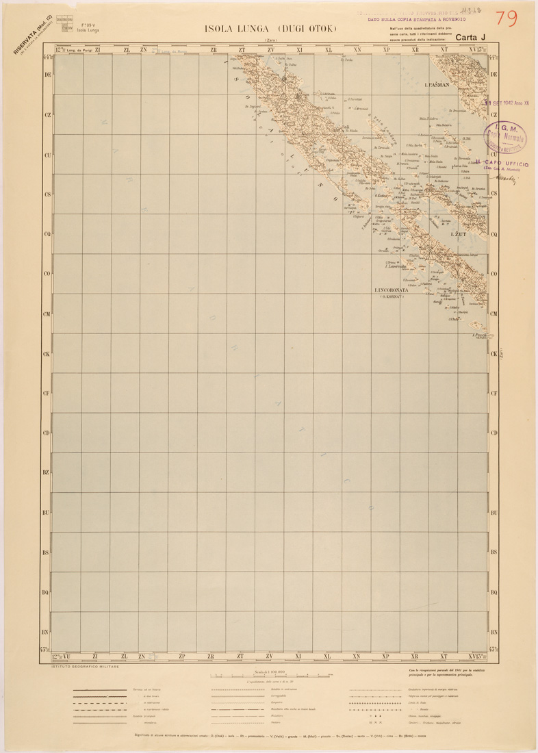 (N:27161) JUGOSLAVIA - CARTA J - ISOLA LUNGA ( DUGI OTOK ) (SE000684) Carte e stampe antiche: riproduzione a colori su carta (formato A1)