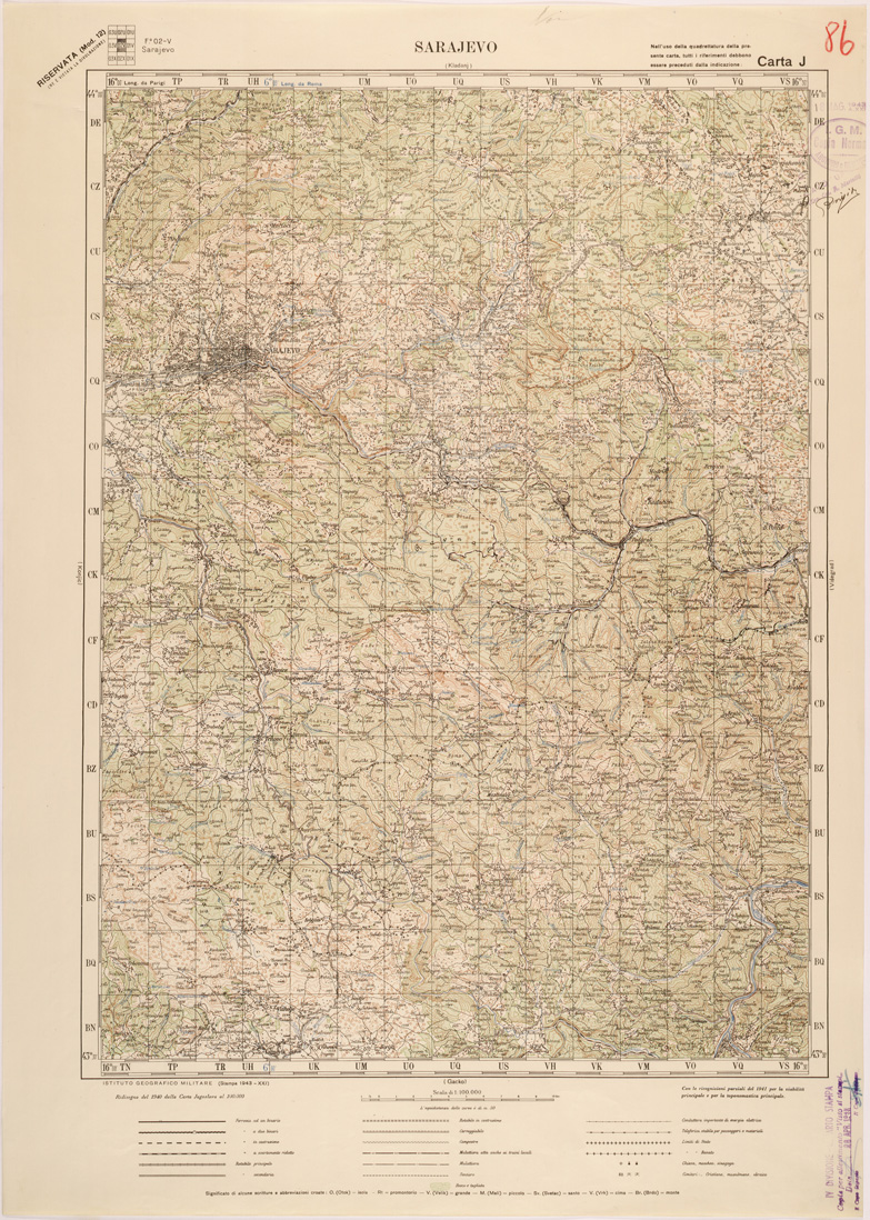(N:27169) JUGOSLAVIA - CARTA J - SARAJEVO (SE000691) Carte e stampe antiche: riproduzione a colori su carta (formato A1)