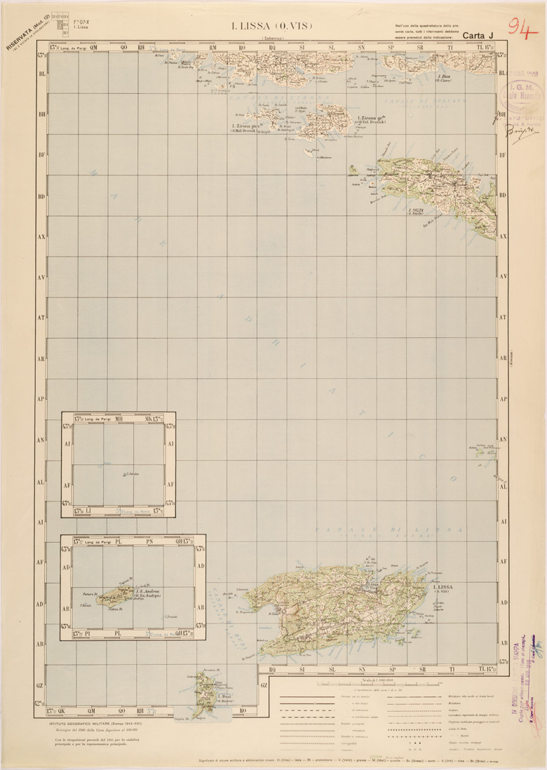 (N:27186) JUGOSLAVIA - CARTA J - I. LISSA ( O. VIS ) (SE000699) Carte e stampe antiche: riproduzione a colori su carta (formato A1)