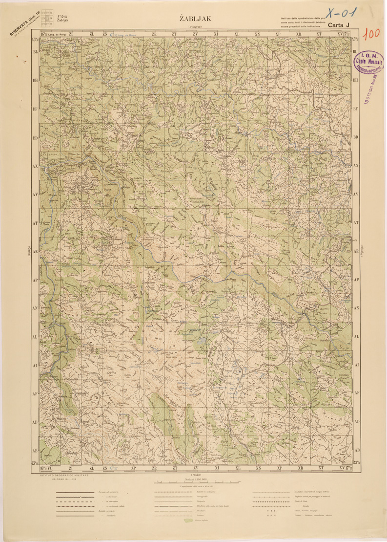 (N:27192) JUGOSLAVIA - CARTA J - ZABLJAK (SE000705) Carte e stampe antiche: riproduzione a colori su carta (formato A1)