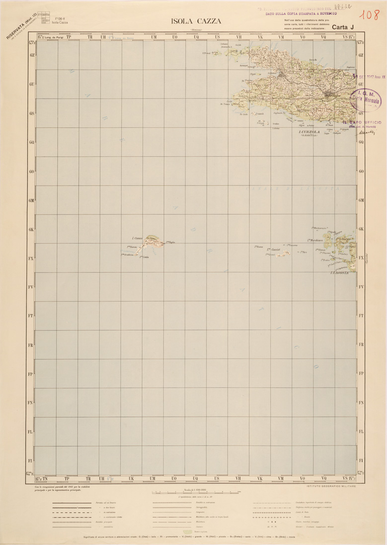 (N:27200) JUGOSLAVIA - CARTA J - ISOLA CAZZA (SE000713) Carte e stampe antiche: riproduzione a colori su carta (formato A1)