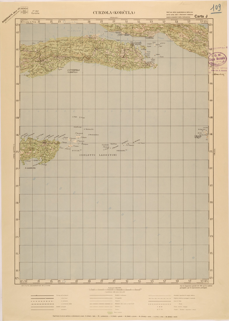 (N:27201) JUGOSLAVIA - CARTA J - CURZOLA ( KORCULA )
 (SE000714) Carte e stampe antiche: riproduzione a colori su carta (formato A1)