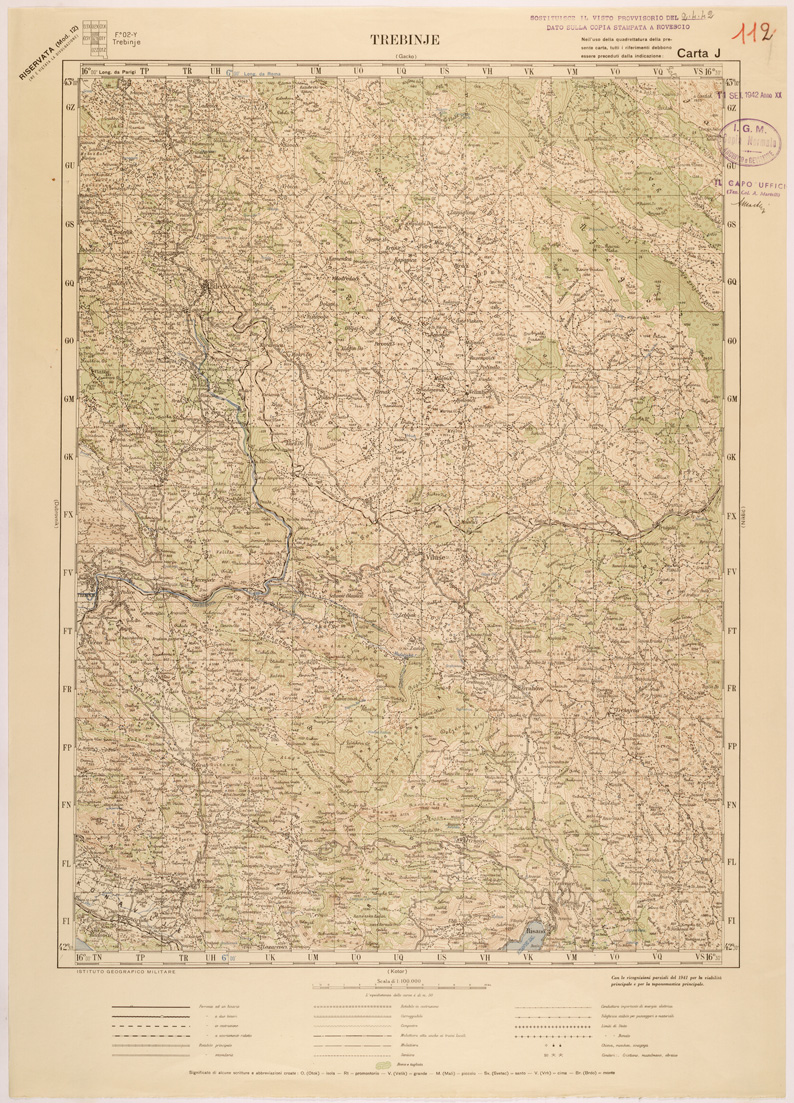 (N:27204) JUGOSLAVIA - CARTA J - TREBINJE (SE000717) Carte e stampe antiche: riproduzione a colori su carta (formato A1)