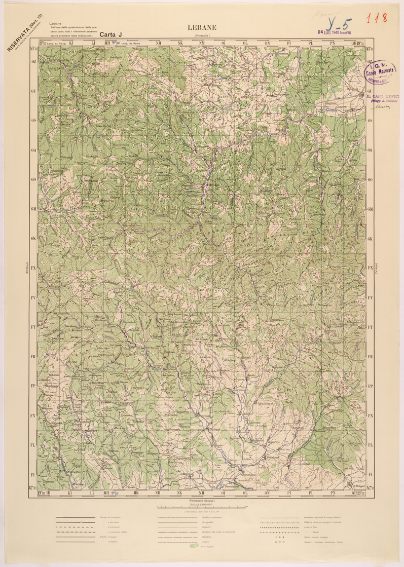 (N:27210) JUGOSLAVIA - CARTA J - LEBANE (SE000723) Carte e stampe antiche: riproduzione a colori su carta (formato A1)