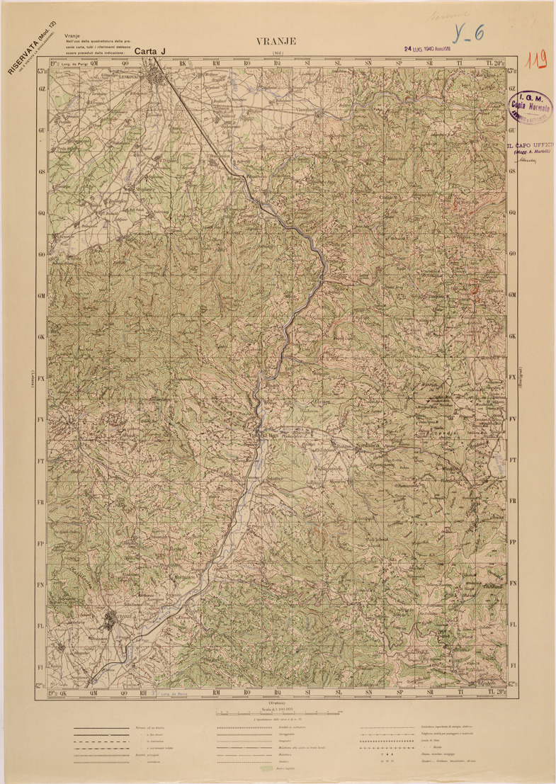 (N:27211) JUGOSLAVIA - CARTA J - VRANJE (SE000724) Carte e stampe antiche: riproduzione a colori su carta (formato A1)