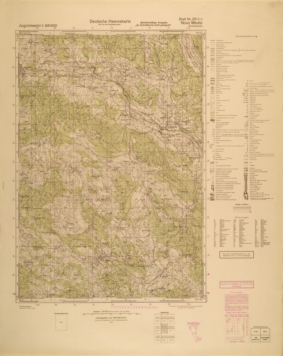 (N:26979) JUGOSLAVIA AL 25.000 - EDIZIONE TEDESCA - NOVO MESTO 26-1-C. (SE000830) Carte e stampe antiche: riproduzione a colori su carta (formato A1)
