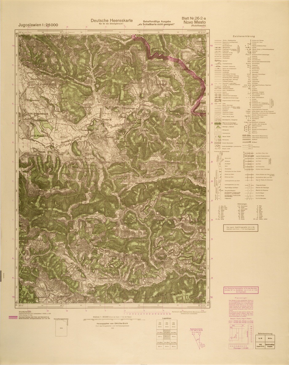 (N:26981) JUGOSLAVIA AL 25.000 - EDIZIONE TEDESCA - NOVO MESTO 26-2-A. (SE000832) Carte e stampe antiche: riproduzione a colori su carta (formato A1)