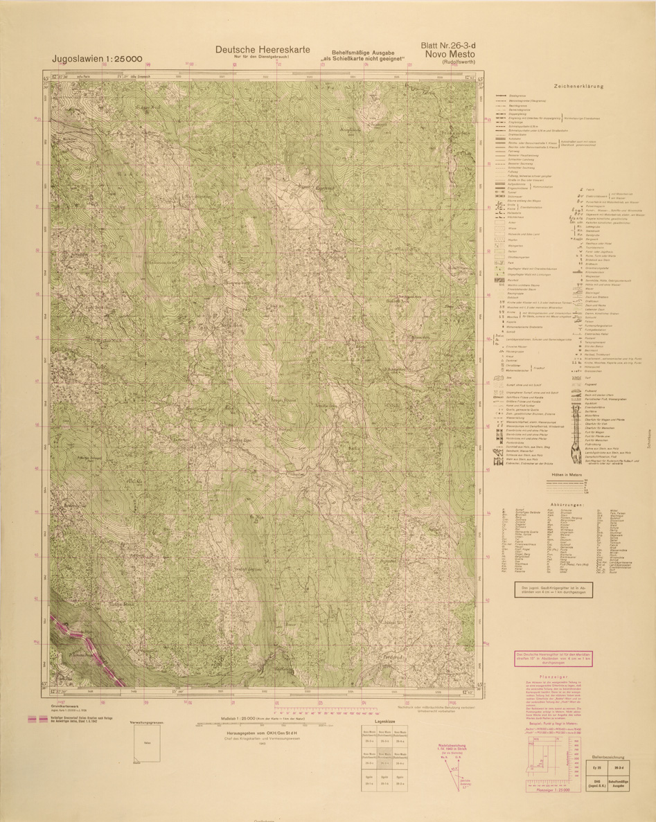 (N:26986) JUGOSLAVIA AL 25.000 - EDIZIONE TEDESCA - NOVO MESTO 26-3-D. (SE000837) Carte e stampe antiche: riproduzione a colori su carta (formato A1)