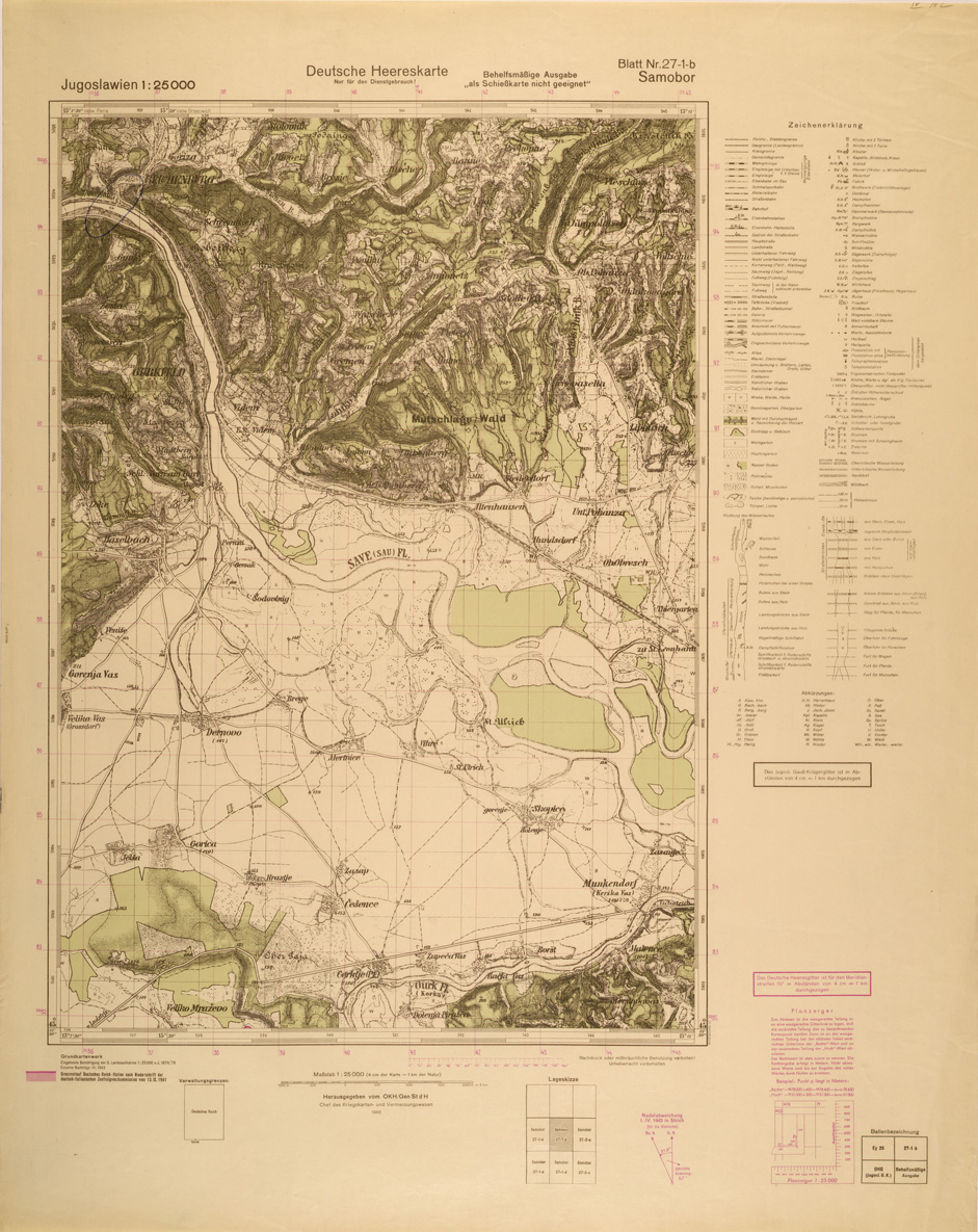 (N:26991) JUGOSLAVIA AL 25.000 - EDIZIONE TEDESCA - SAMOBOR 27-1-B. (SE000842) Carte e stampe antiche: riproduzione a colori su carta (formato A1)