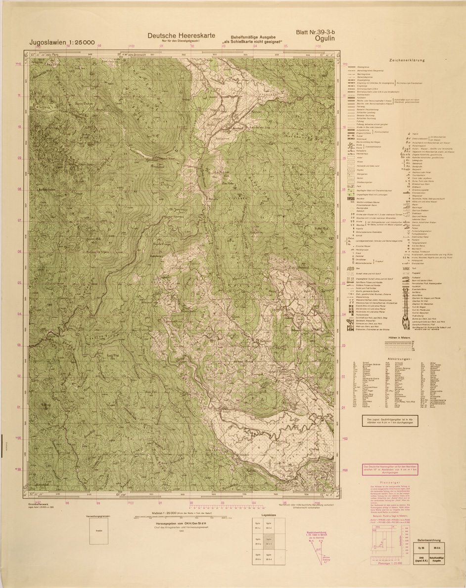 (N:27015) JUGOSLAVIA AL 25.000 - EDIZIONE TEDESCA - OGULIN 39-3-B. (SE000863) Carte e stampe antiche: riproduzione a colori su carta (formato A1)