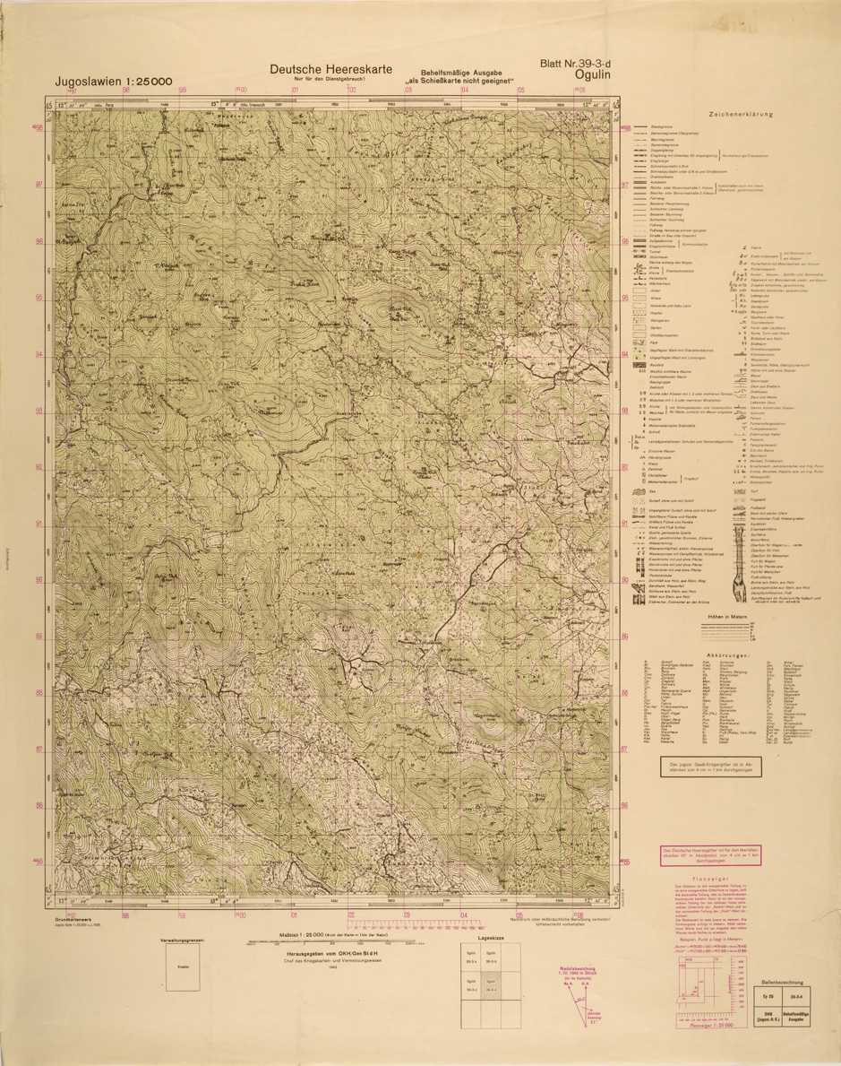 (N:27016) JUGOSLAVIA AL 25.000 - EDIZIONE TEDESCA - OGULIN 39-3-D. (SE000864) Carte e stampe antiche: riproduzione a colori su carta (formato A1)