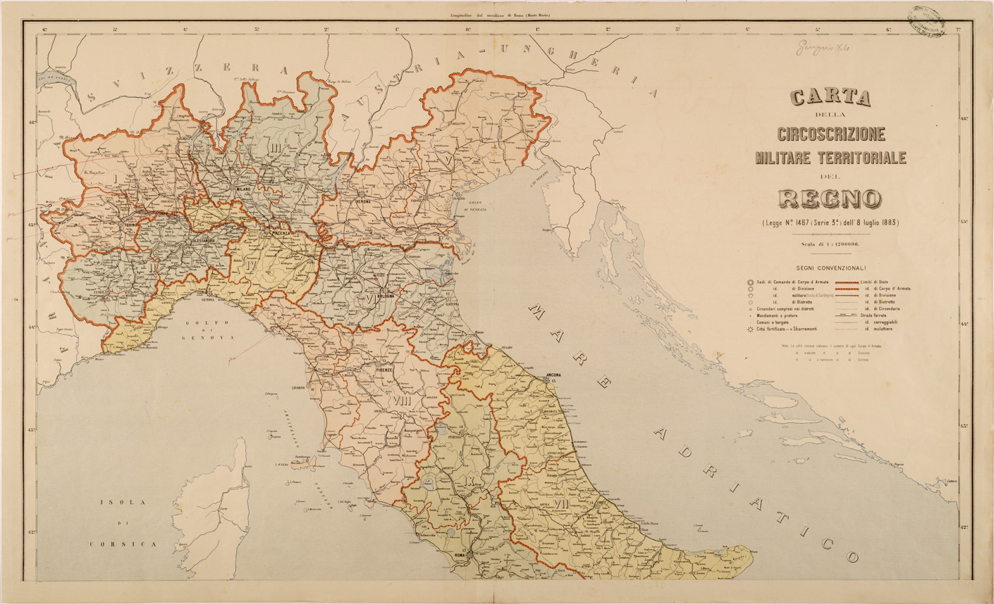 (N:27052) CARTA DELLA CIRCOSCRIZIONE MILITARE TERRITORIALE DEL REGNO - FOGLIO NORD (SE000907) Carte e stampe antiche: riproduzione a colori su carta (formato A1)