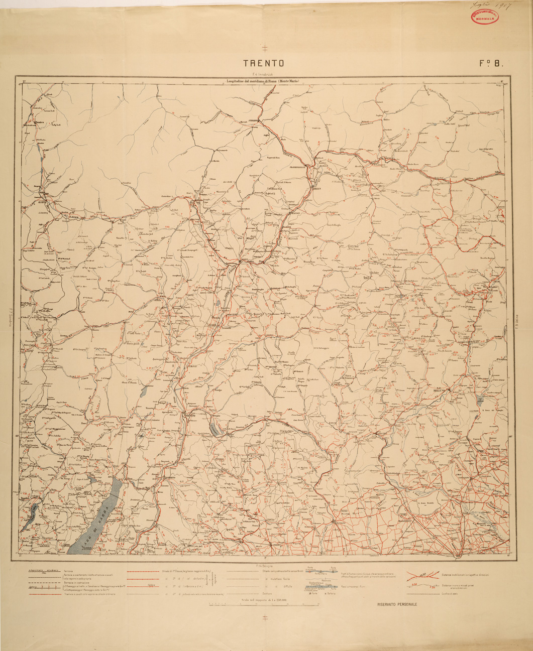 (N:27057) CARTA LOGISTICA - FOGLIO 08 - TRENTO (SE000912) Carte e stampe antiche: riproduzione a colori su carta (formato A1)