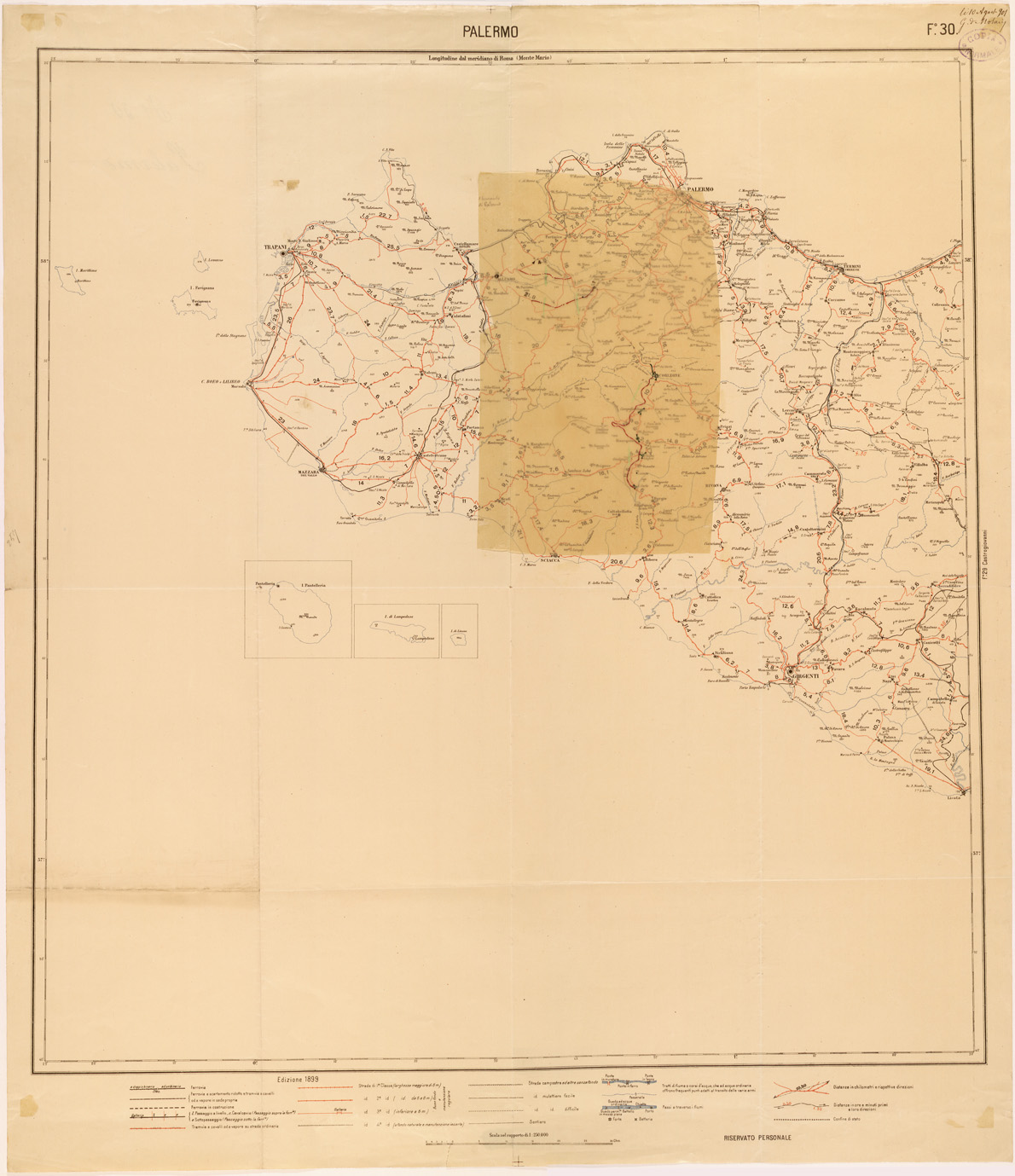 (N:27080) CARTA LOGISTICA - FOGLIO 30 - PALERMO (SE000947) Carte e stampe antiche: riproduzione a colori su carta (formato A1)